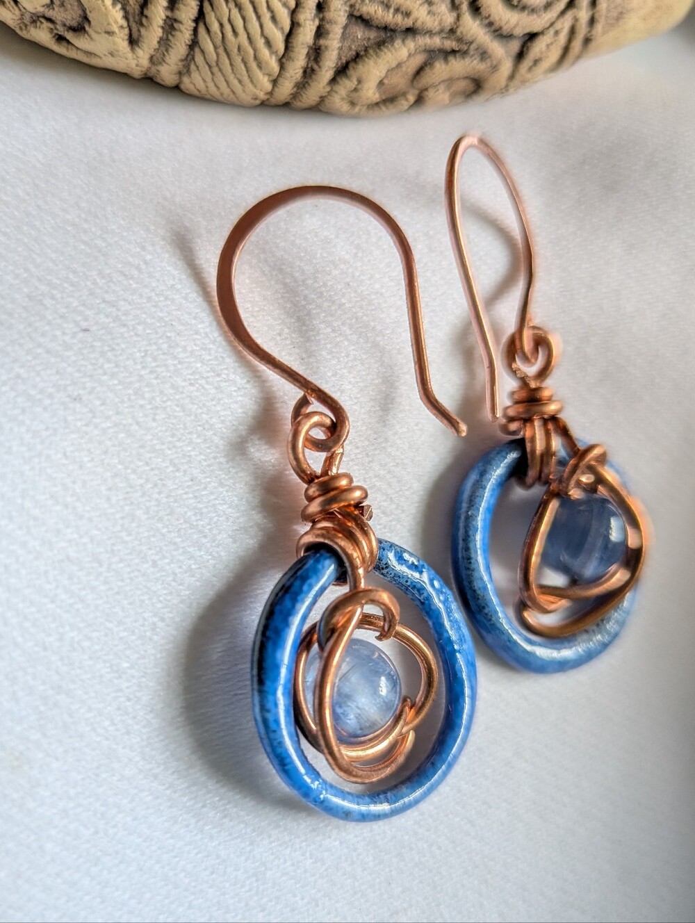 Blue Dream Earrings - Artisan Crafted Copper Wire Wrapped Kyanite Gemstones - Picture 6 of 16